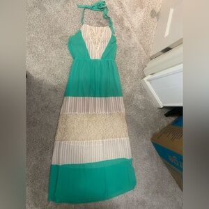fab'rik Green and Cream Maxi Dress